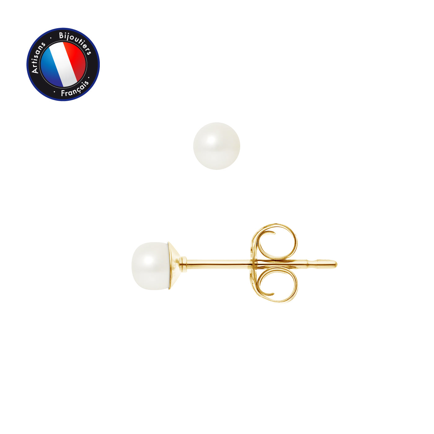 Boucle d'Oreilles- Perle de Culture d'Eau Douce- Bouton 3-4 mm Blanc- Bijou Femme- OrJaune