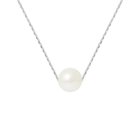 Collier- Perle de Culture d'Eau Douce- Diamètre 8-9 mm Blanc- Bijou Femme- Argent 925 Millièmes