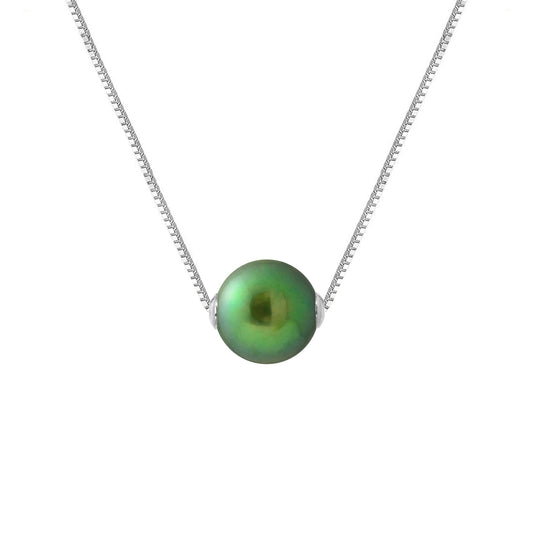 Collier- Perle de Culture d'Eau Douce- Diamètre 9-10 mm Vert Intense- Bijou Femme- Argent 925 Millièmes