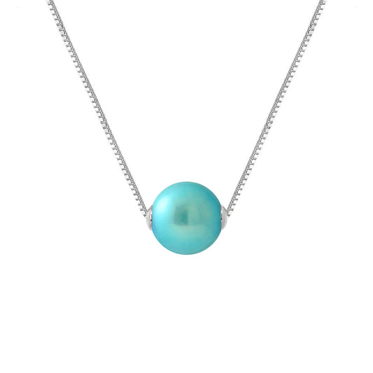 Collier- Perle de Culture d'Eau Douce- Diamètre 9-10 mm Bleu Turquoise- Bijou Femme- Argent 925 Millièmes