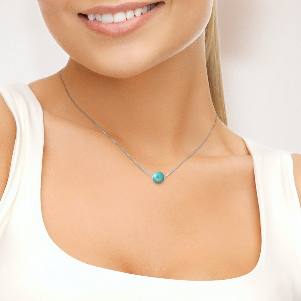 Collier- Perle de Culture d'Eau Douce- Diamètre 9-10 mm Bleu Turquoise- Bijou Femme- Argent 925 Millièmes