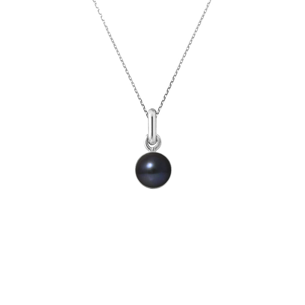 Collier- Perle de Culture d'Eau Douce- Diamètre 6-7  mm  Black tahiti- Bijou Femme- Argent 925 Millièmes