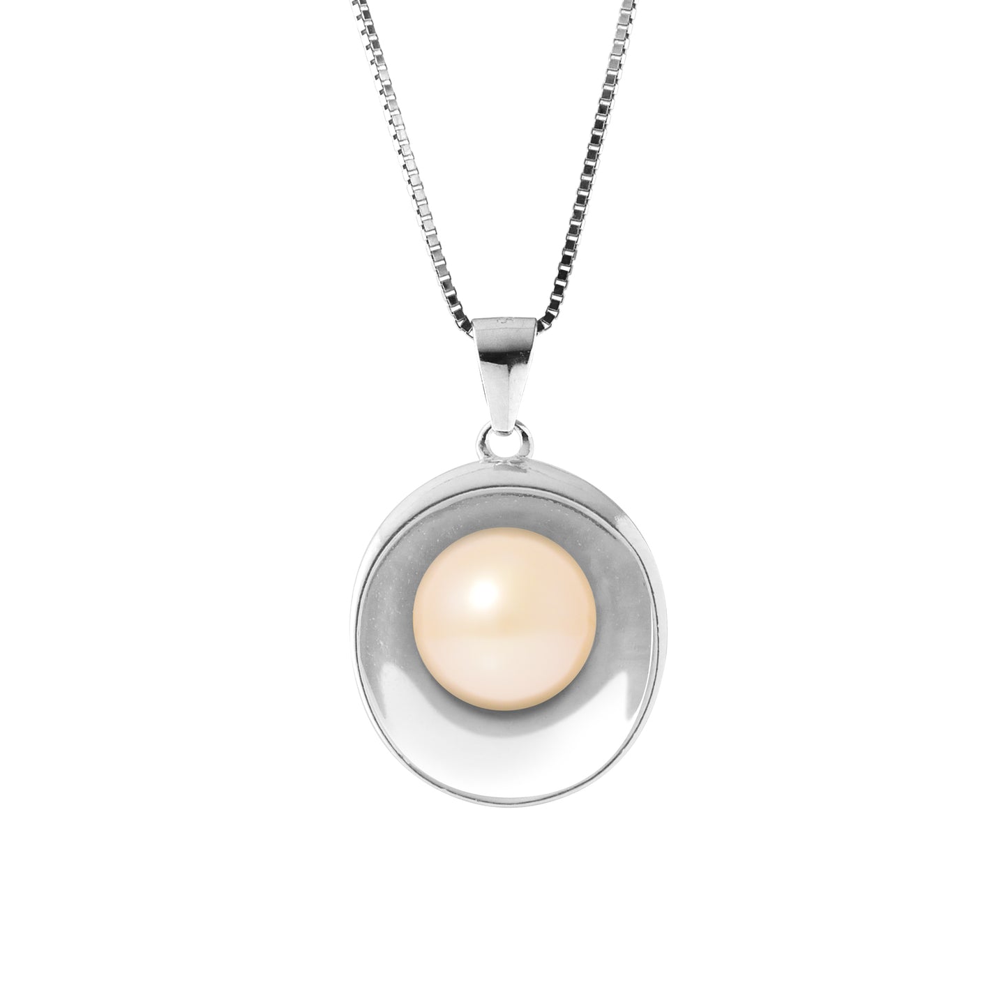 Collier Moon- Perle de Culture d'Eau Douce- Diamètre 9-10 mm Rose- Bijou Femme- Argent 925 Millièmes