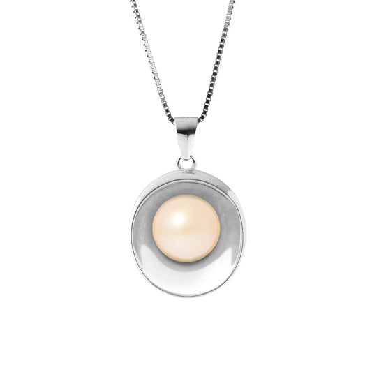 Collier Moon- Perle de Culture d'Eau Douce- Diamètre 9-10 mm Rose- Bijou Femme- Argent 925 Millièmes