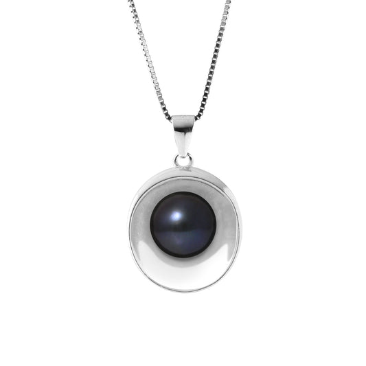 Collier Moon- Perle de Culture d'Eau Douce- Diamètre 9-10 mm Black Tahiti- Bijou Femme- Argent 925 Millièmes