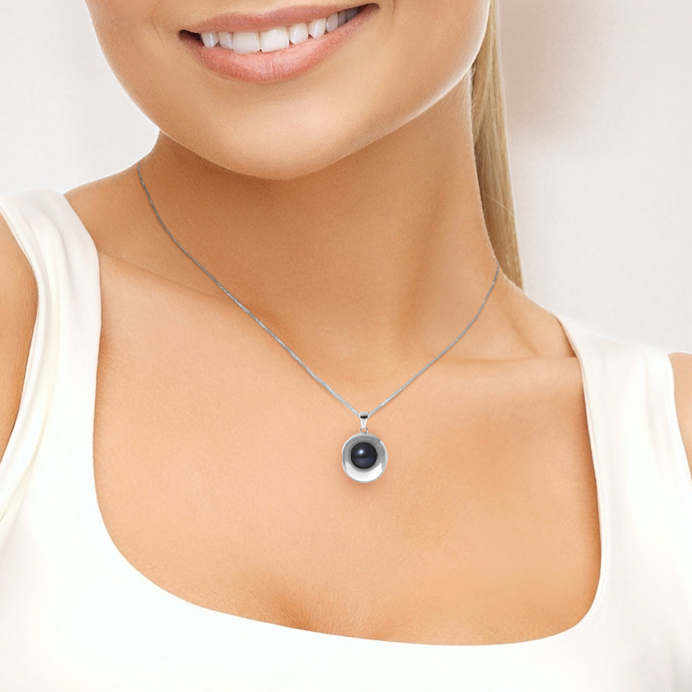 Collier Moon- Perle de Culture d'Eau Douce- Diamètre 9-10 mm Black Tahiti- Bijou Femme- Argent 925 Millièmes