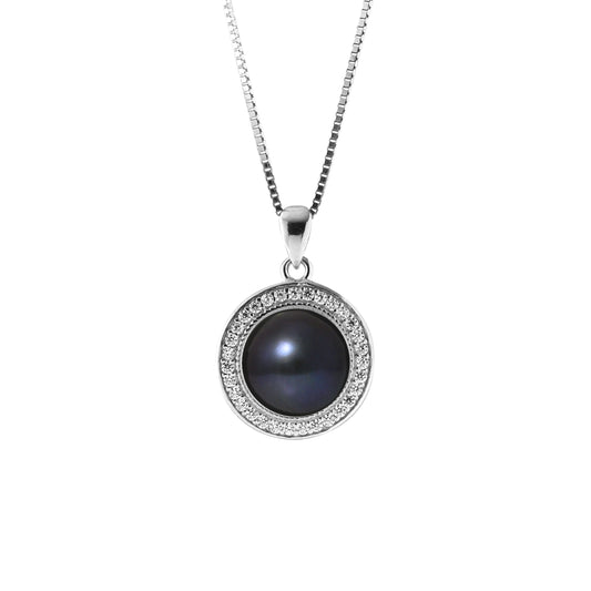 Collier Sun- Perle de Culture d'Eau Douce- Diamètre 9-10 mm Black Tahiti- Bijou Femme- Argent 925 Millièmes