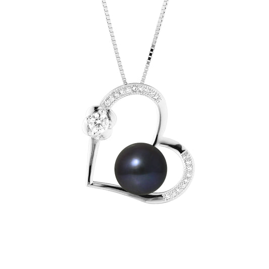 Collier Love- Perle de Culture d'Eau Douce- Diamètre 9-10 mm Black Tahiti- Bijou Femme- Argent 925 Millièmes