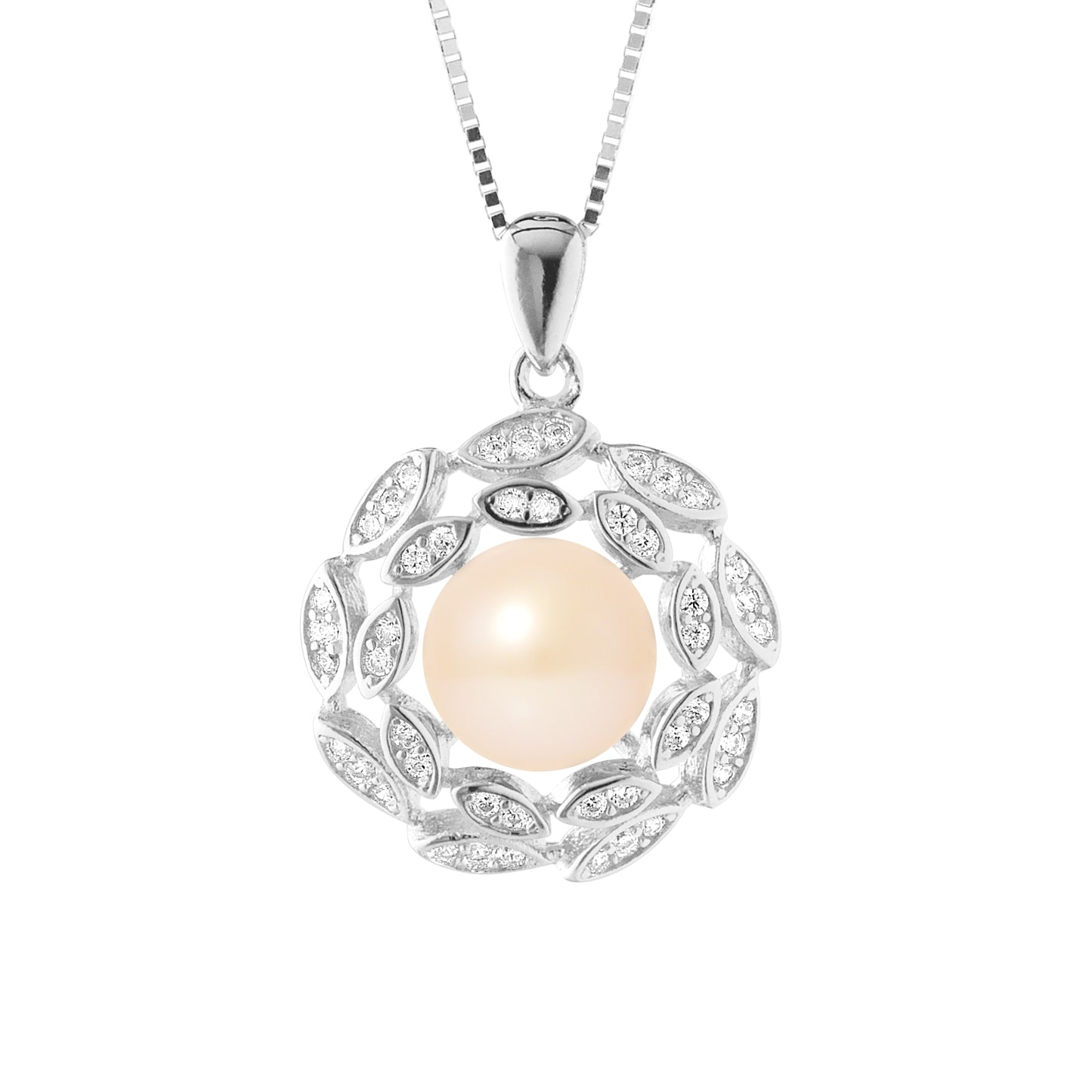 Collier Corolle- Perle de Culture d'Eau Douce  Bouton 8-9 mm Rose- Bijou Femme- Argent 925 Millièmes