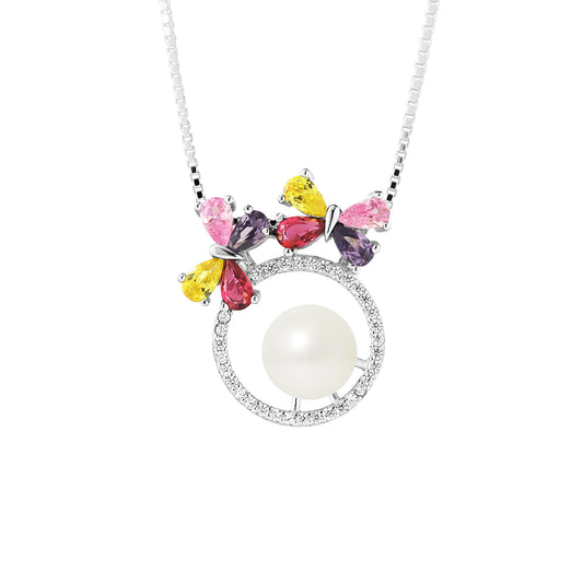 Collier Flowers- Perle de Culture d'Eau Douce- Diamètre 9-10 mm Blanc- Bijou Femme- Argent 925 Millièmes