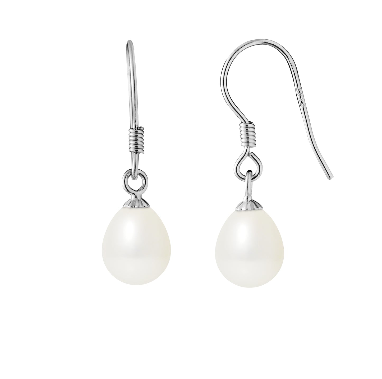 Boucles d'Oreilles- Perles de Culture d'Eau Douce Blanc- Bijou Femme- Argent 925 Millièmes