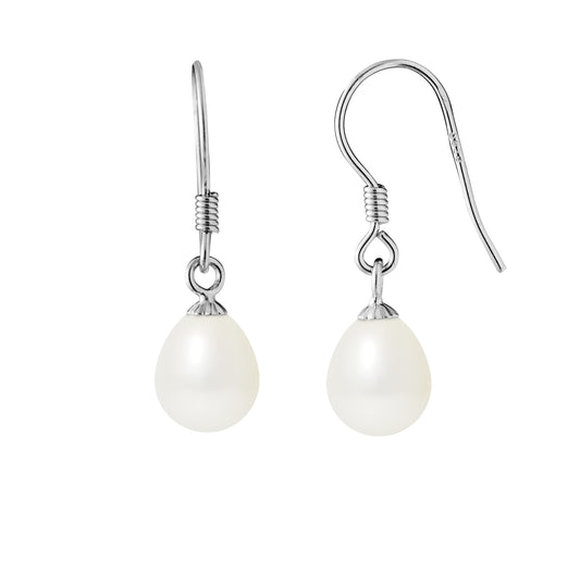 Boucles d'Oreilles- Perles de Culture d'Eau Douce Blanc- Bijou Femme- Argent 925 Millièmes