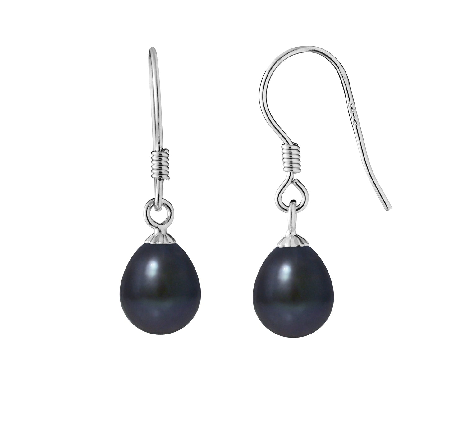 Boucles d'Oreilles- Perles de Culture d'Eau Douce Black Tahiti- Bijou Femme- Argent 925 Millièmes