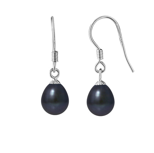 Boucles d'Oreilles- Perles de Culture d'Eau Douce Black Tahiti- Bijou Femme- Argent 925 Millièmes