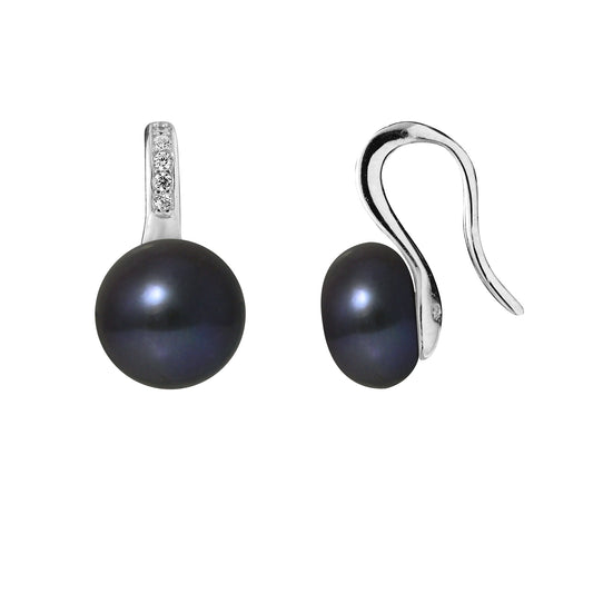 Boucles d'Oreilles-Joaillerie Perles de Culture d'Eau Douce Black Tahiti- Bijou Femme- Argent 925 Millièmes