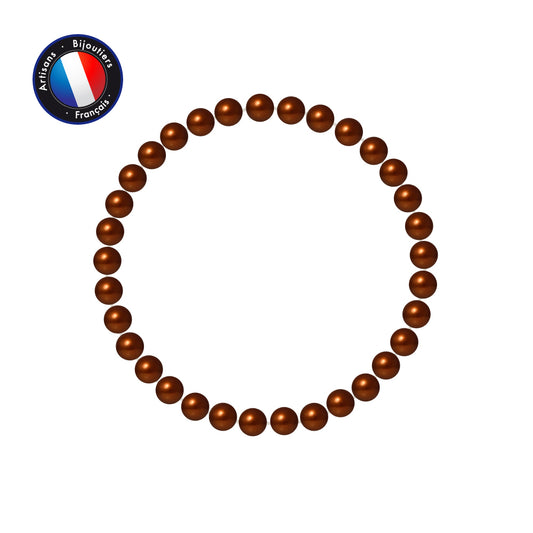 Bracelet Porte Bonheur- Perle d'Eau Douce- Ronde 5-6 mm Chocolat- Bijou Femme