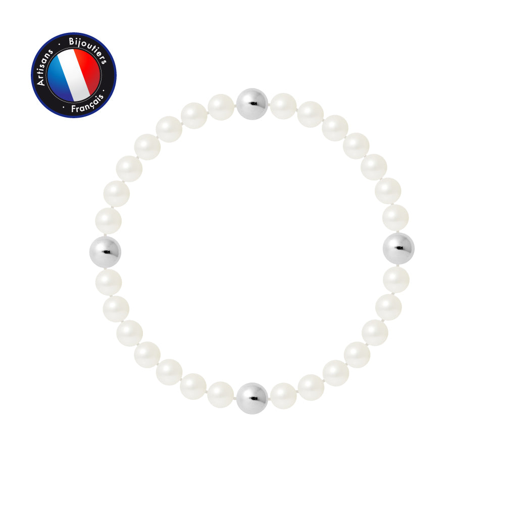 Bracelet Porte Bonheur- Perle d'Eau Douce- Ronde 5-6 mm Blanc- Bijou Femme