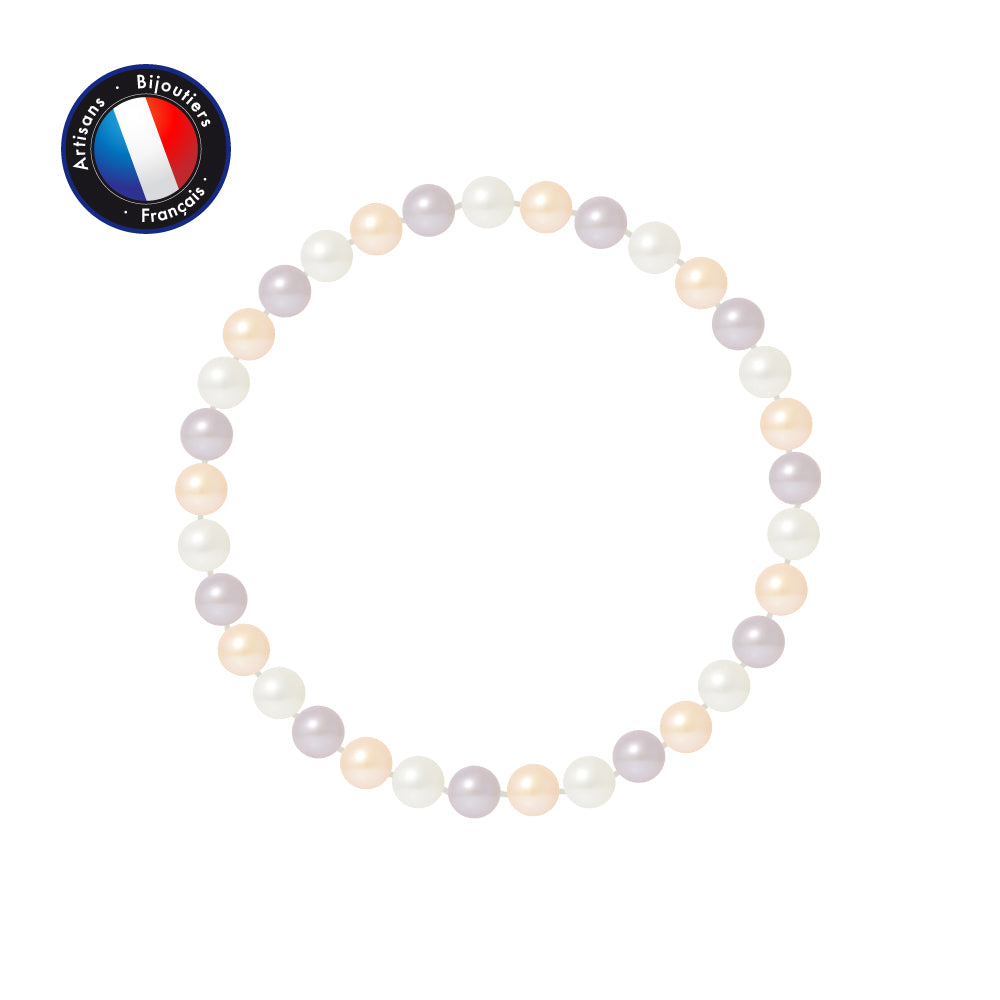 Bracelet Porte Bonheur- Perle d'Eau Douce- Ronde 5-6 mm Multicolore- Bijou Femme