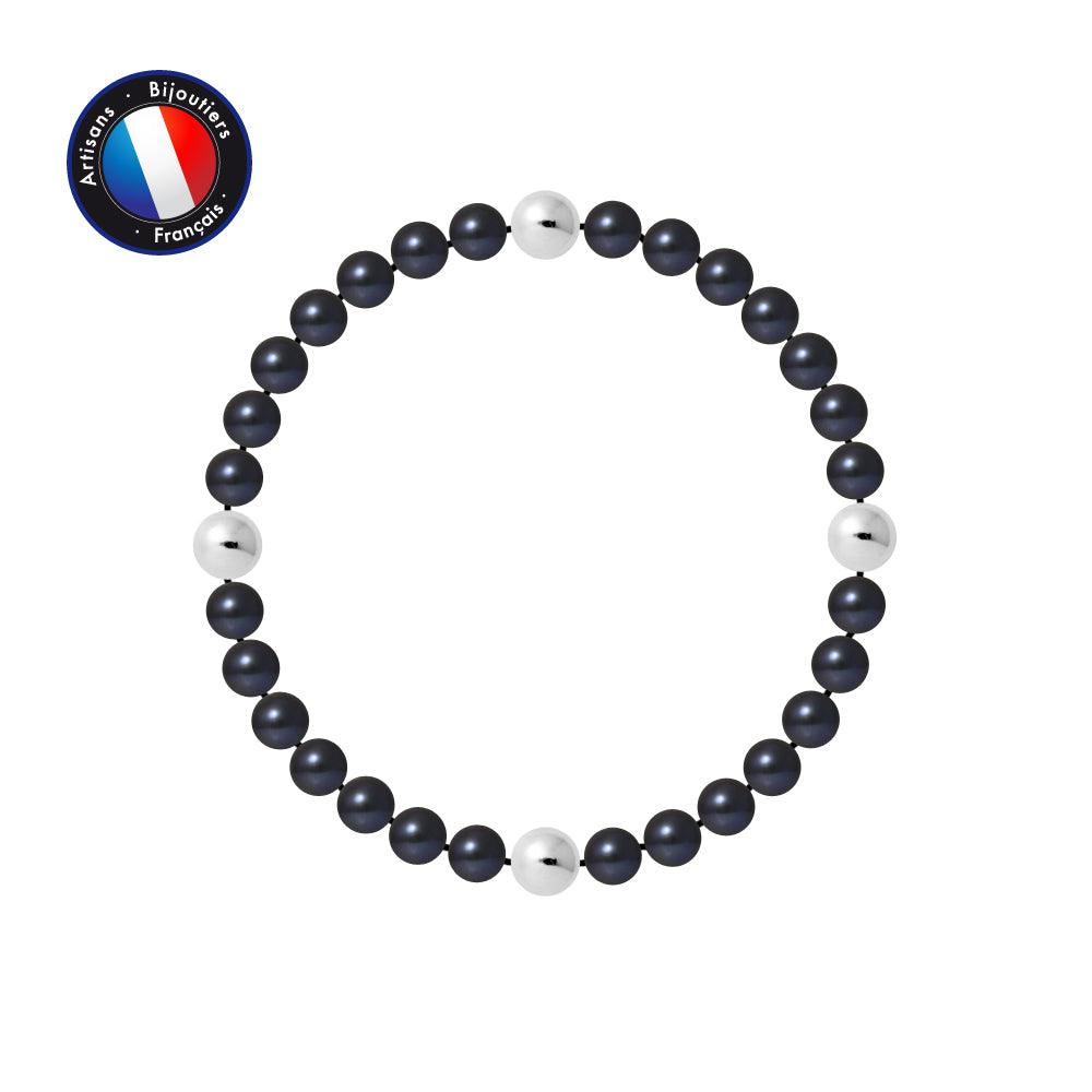 Bracelet Porte Bonheur- Perle d'Eau Douce- Ronde 5-6 mm Black Tahiti- Bijou Femme