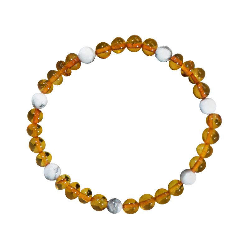 Bracelet Adulte Ambre et Pierre naturelle - Cognac/Howlite