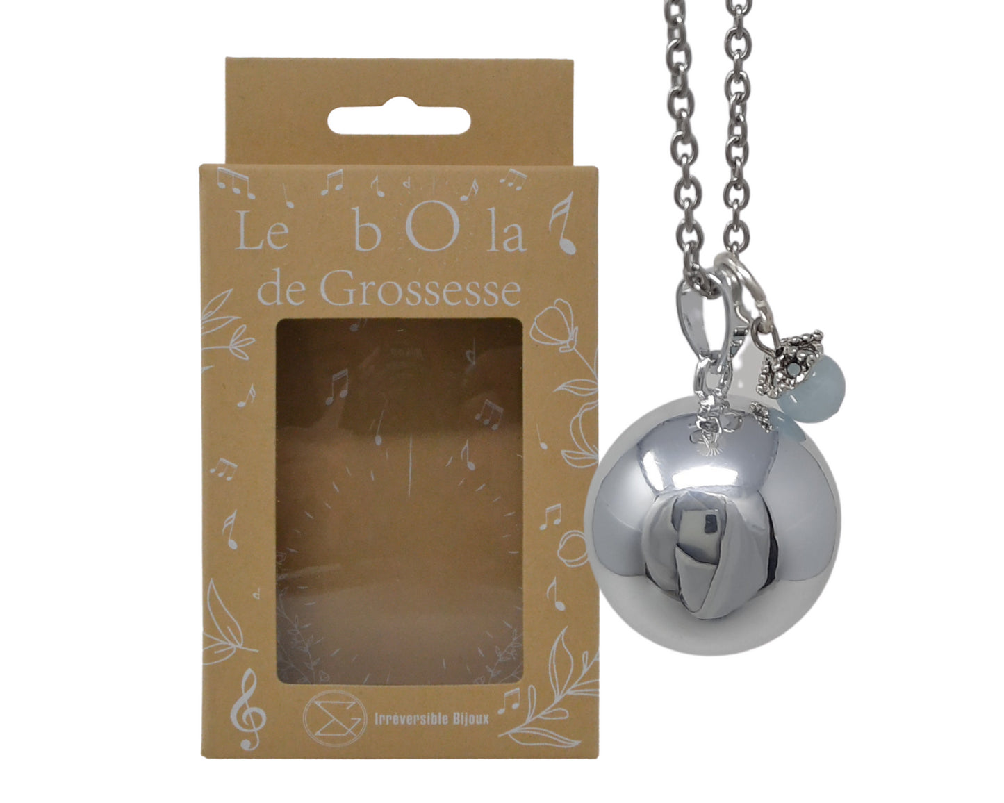 Bola de grossesse argent lisse pierre naturelle - Aigue Marine Béryl