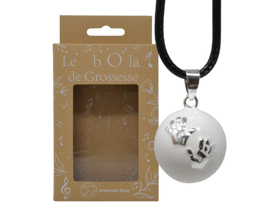 Bola de grossesse blanc lisse/motif argent - ZOÉ (Mains)