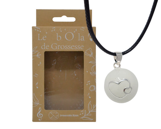 Bola de grossesse blanc lisse/motif argent - VICTORIA (Coeurs)