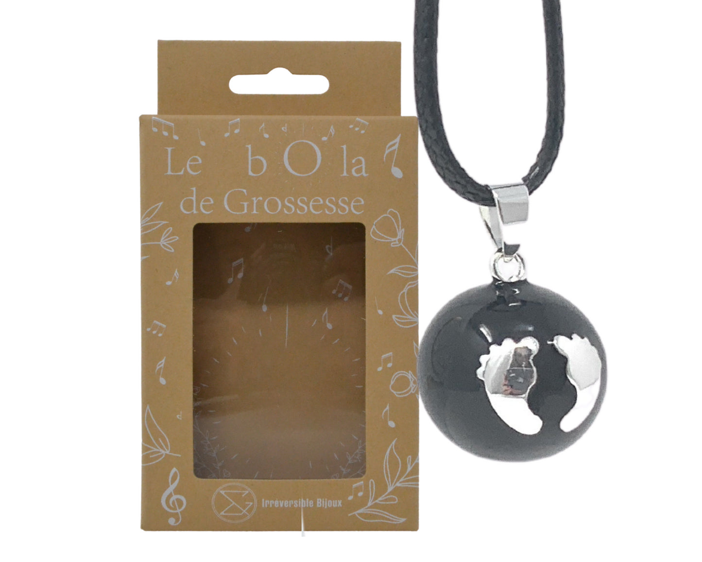 Bola de grossesse noir lisse/motif argent - LÉANA (Pieds)